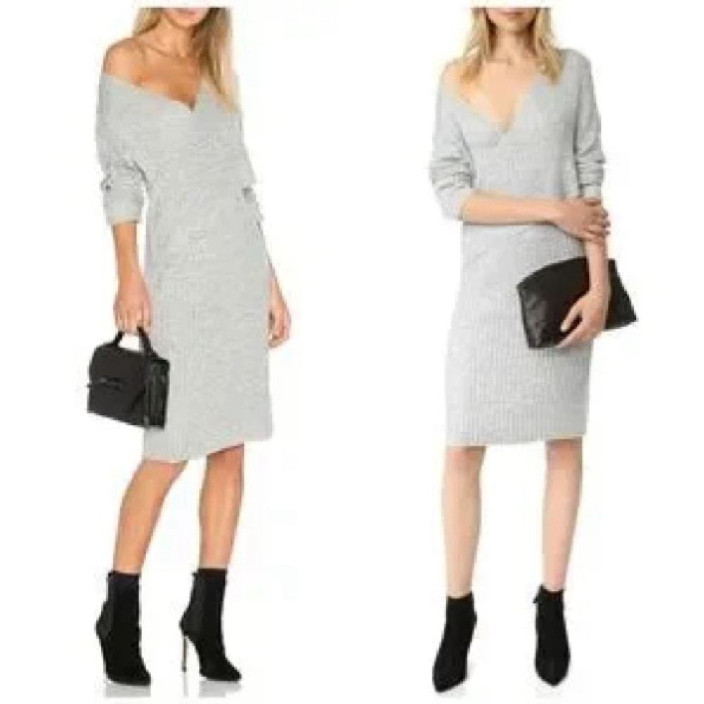 C/Meo Collective sweater dress Ribbed Crossover knee length Grey sz xs